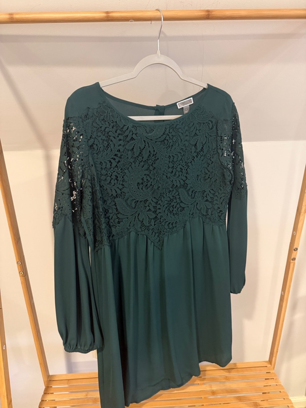 Chelsea28 Green Lace Yoke Long Sleeve Dress